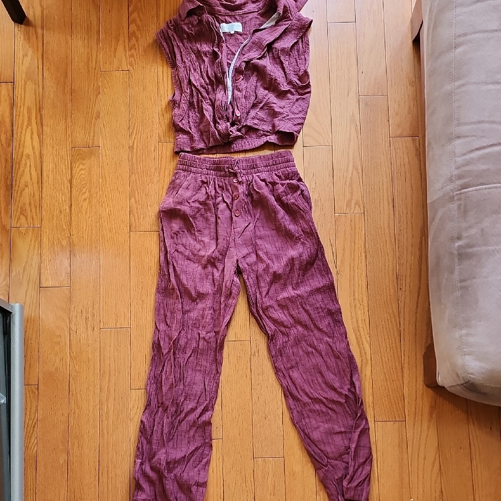 Zara Crinkled Blouse & Pant Set in Rich Burgundy- Girl's Size 11/12
